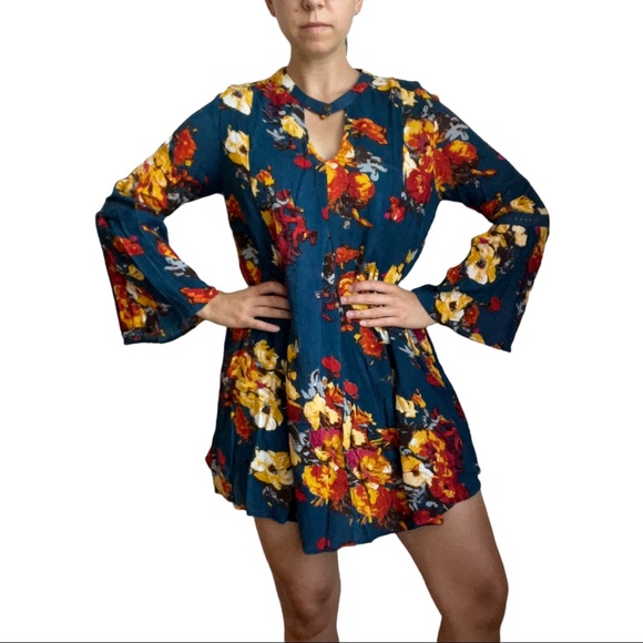 California Moonrise Mini Dress Tunic Size M Boho Floral Print Multicolor - Picture 2 of 14